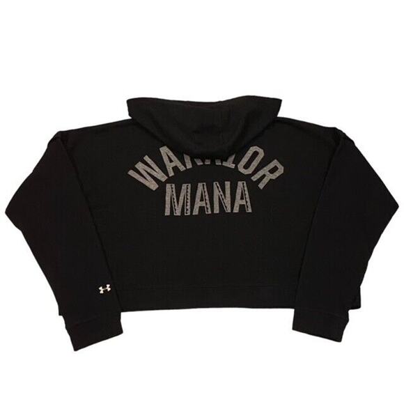 Under Armour Sweatshirt Womens Large Black Hoodie Project Rock Oversized Cropped - Picture 1 of 12